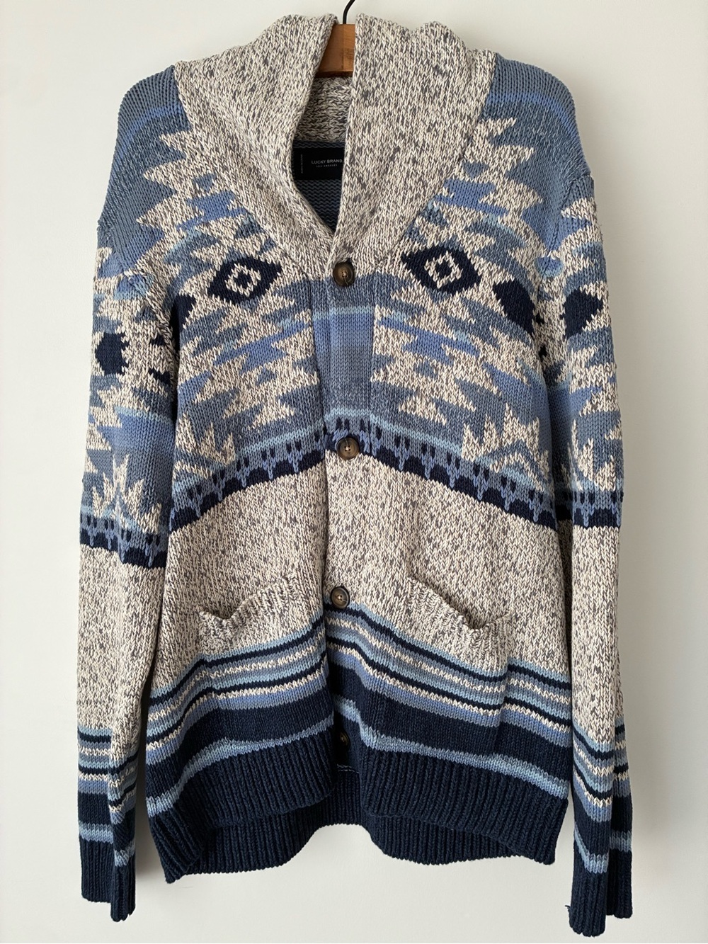 Lucky Brand Sweater Women’s Large Aztec Woven Chunky Knit Cardigan NWT